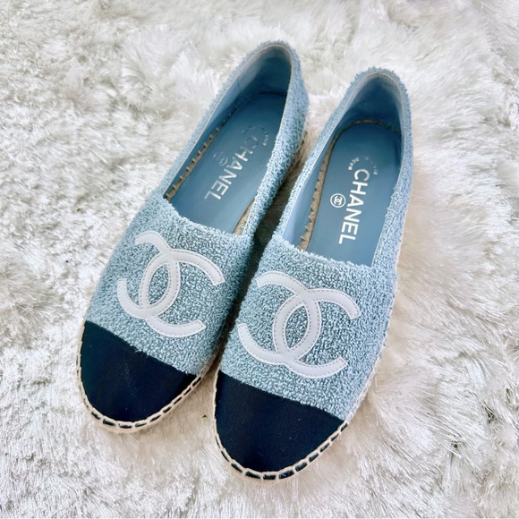 CHANEL Fabric Grosgrain Espadrilles Blue Light Grey Black in size 37 - Picture 4 of 5